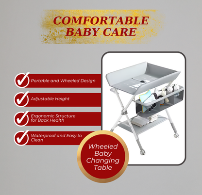 Portable Foldable Baby Changing Table with Wheels – Waterproof & Adjustable