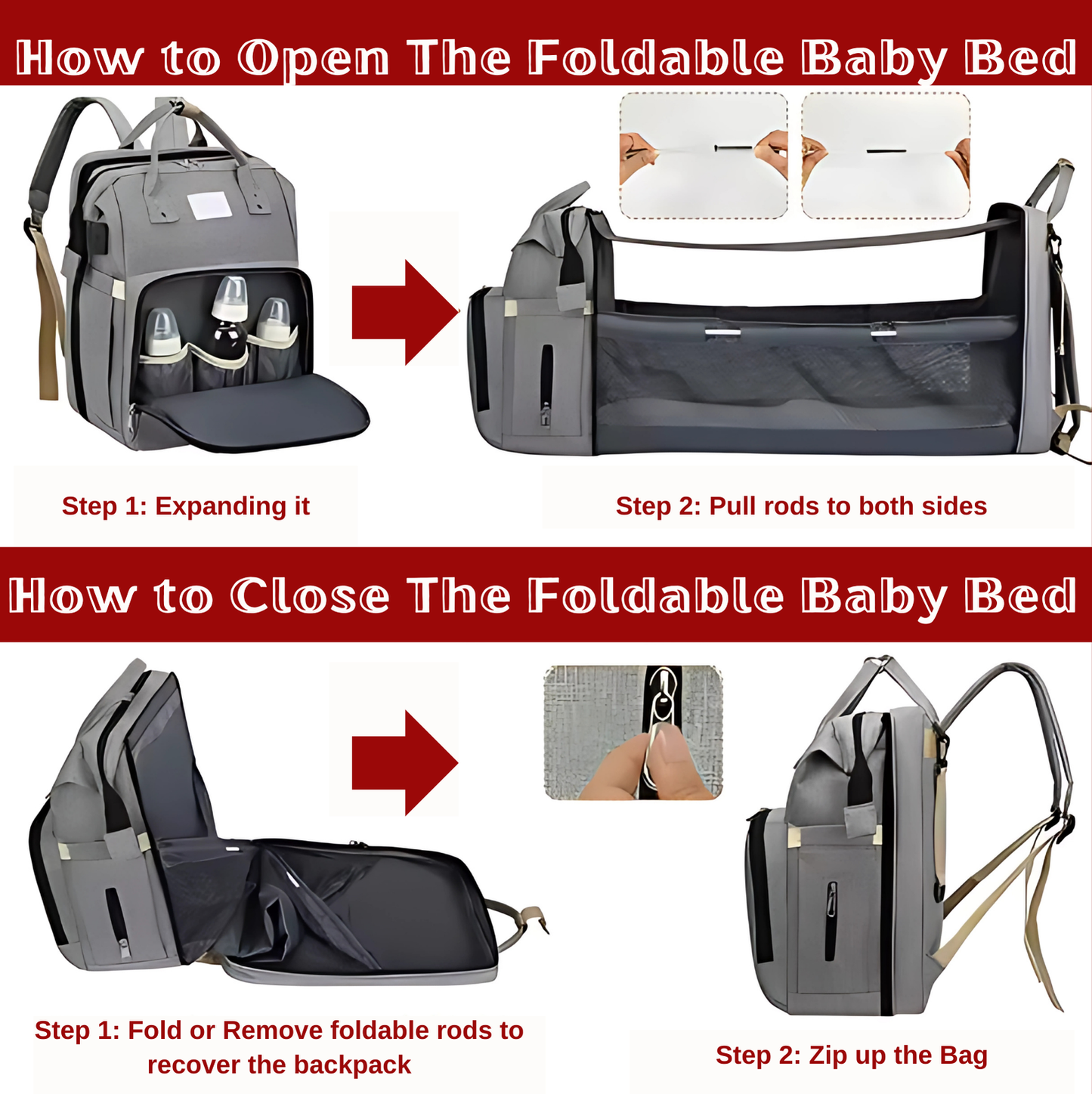 3-in-1 Smart Diaper Bag – Crib, Bottle Warmer & USB Charging