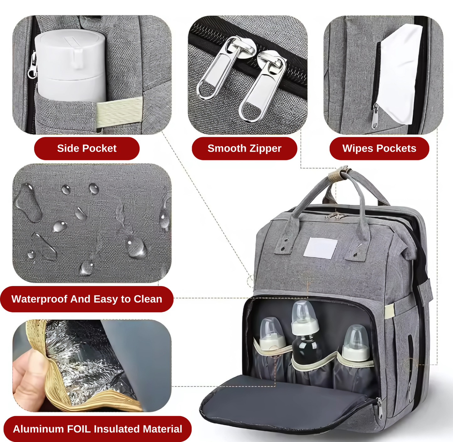 3-in-1 Smart Diaper Bag – Crib, Bottle Warmer & USB Charging